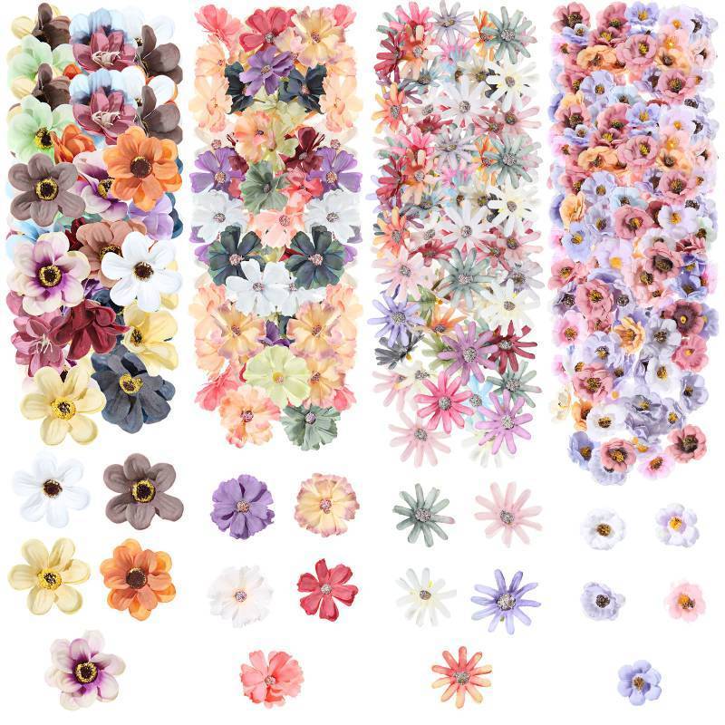 lot 54981 image: Cindeer 217 Pcs Mini Fake Flowers for Crafts Bulk Fake Flower Heads Craft Rose Daisy Small Silk Artificial Faux Decorations Flower for Art Wedding Summer Decorations, 2-4 cm(Assorted Colors)