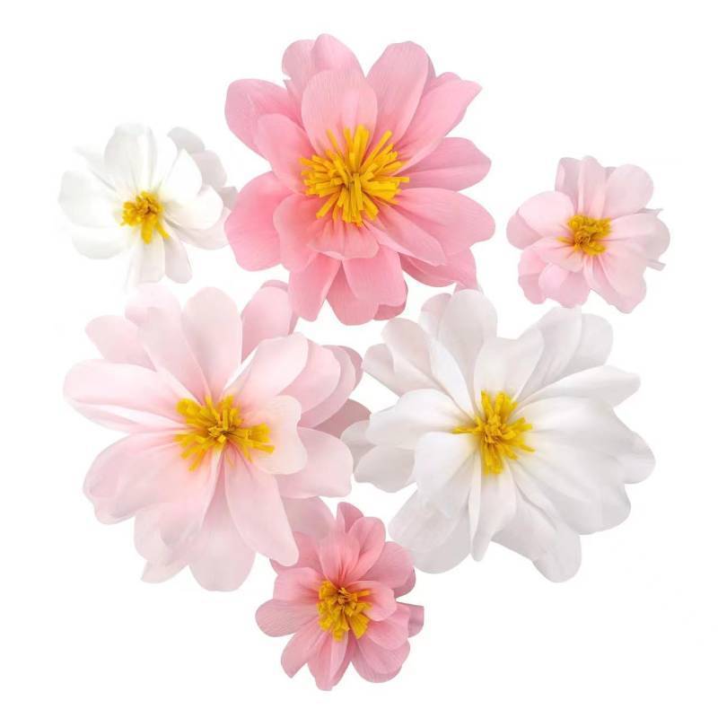 lot 56219 image: FACTORY SEALED - Mybbshower Blush Pink White Crepe Paper Flower for Girls Birthday Nursery Room Decoration Baby Shower Engagement Tea Party Decor 12inch-7inch Pack of 6
