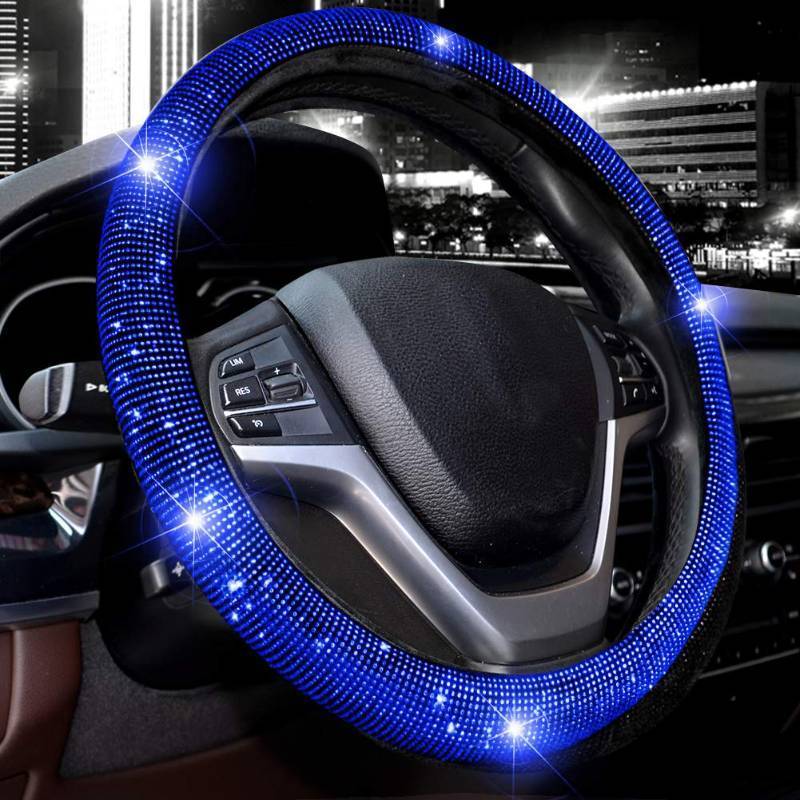 lot 56331 image: Valleycomfy Steering Wheel Cover for Women Men Bling Bling Crystal Diamond Sparkling Car SUV Wheel Protector Universal Fit 15 Inch (Black with Blue Diamond,Standard Size(14 12-15 14))