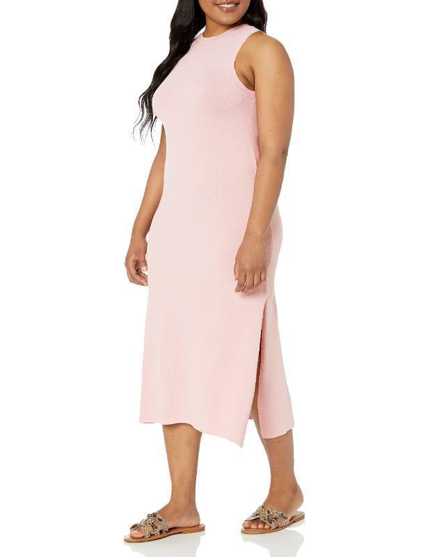 lot 57439 image: The Drop Womens Gabriela Halter Neck A-Line Side Slit Maxi Dress, Ice Pink, M