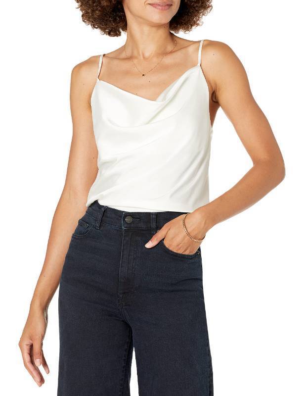 lot 57544 image: The Drop Womens Christy Cowl Neck Cami Silky Stretch Top Shirt, -Ivory, M
