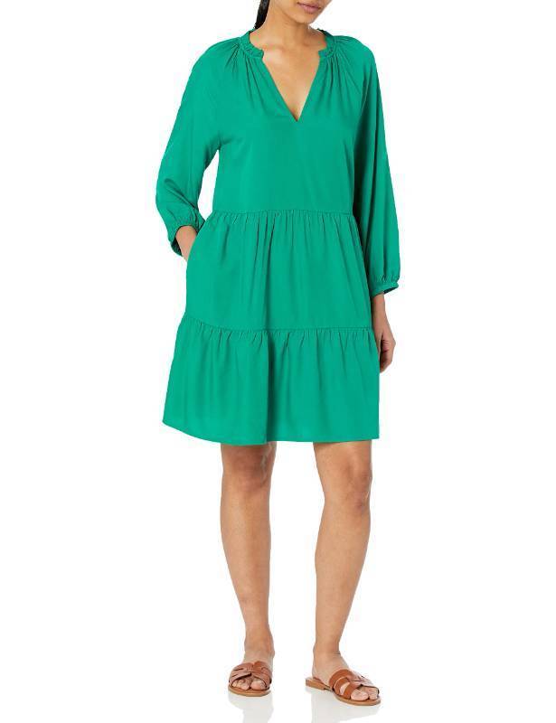 lot 57573 image: The Drop Womens Caralynmirand Ruffle-Neck Tiered Mini Dress, Ultramarine Green, S