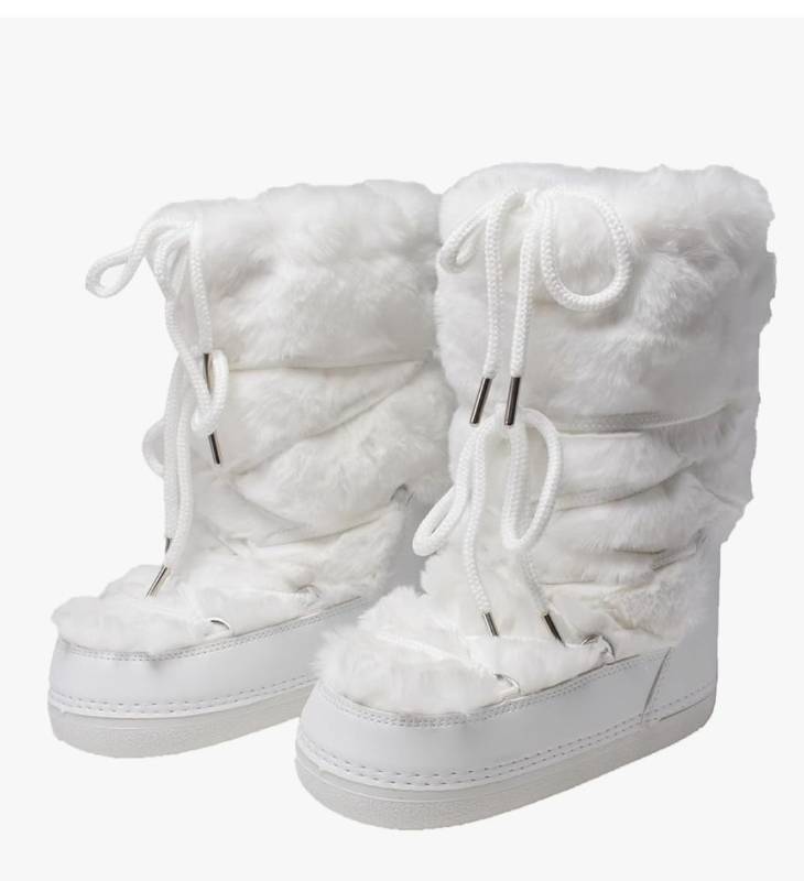 lot 59382 image: (209)Faux Fur Boots for Women - Fuzzy Fluffy Furry Water Resistant Snow Boots for Women - Anti-Slip with Cotton Sponge Lined and TPR Rubber Sole Black White Fur Boots,Size Womens 8-9 (European 3940)