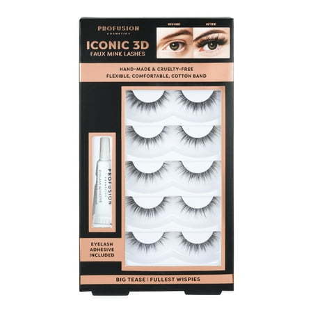 lot 60041 image: FACTORY SEALED - Profusion Cosmetics Iconic 3D Faux Mink Eyelashes 5 Pair- Big Tease