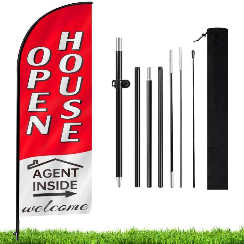lot 60807 image: APPEARS NEW - 7.9FT Open House Signs for Real Estate Agents,Business Open House Flag and Pole Kit,Feather Flag Banners,Open Signs for Outside Business Advertising