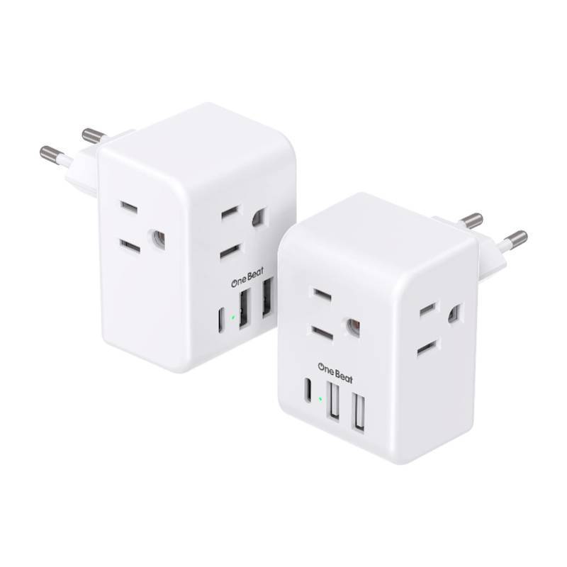 lot 63958 image: 2 Pack European Travel Plug Adapter, International Power Plug Adapter with 3 Outlets 3 USB Charging Ports(1 USB C), Type C Plug Adapter Travel Essentials to Most Europe EU Spain Italy France Germany