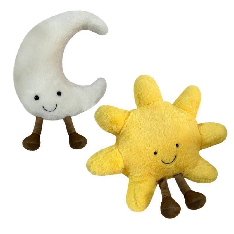 lot 64305 image: APPEARS NEW - QTWLUPUP Cute Sun Plush Toy, Smiling Fun Filled Moon Pillow, Yellow Sunshine Stuffed Animal, Sunshine Animal Pillow Soft Plush Toy Room Decoration Gift for Kids (SunMoon)