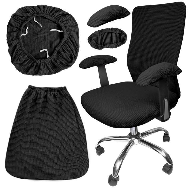 lot 64313 image: APPEARS NEW - Tottist 4 Pcs Office Chair Covers Set Computer Universal Protective Stretchable Chair Seat Covers Desk Armrest Covers Slipcovers Pads Office Cushion Backrest for Rotating (Black)