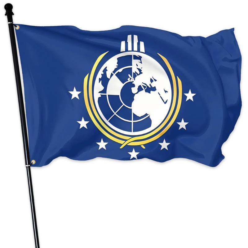 lot 64330 image: FACTORY SEALED - Super Earth Flag 3X5 Ft Polyester Double Sided Super Earth Banner Poster Funny Man Cave Wall Meme Flags for College Dorm Decor Outdoor Bedroom or Home Office Wall Decor