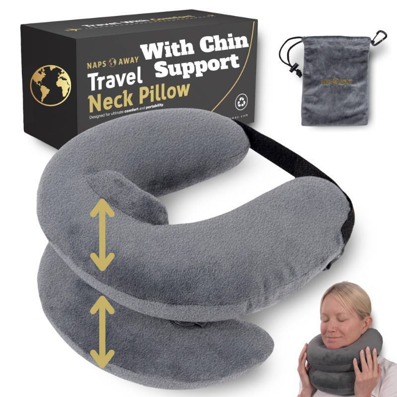 lot 64361 image: Naps Away Travel Neck Pillow - The Inflatable Travel Pillow With Dual Adjustable Zones & Chin Rest  Super Cozy Airplane Pillow With Excellent Neck Support  Washable Cover  Neck Pillows For Travel