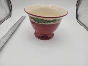 lot 55535 image: Hand Painted Burgundy Ceramic Bowl with Fern Design