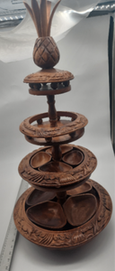 lot 55537 image: Hawaiian Wooden Pineapple Top Serving Tower