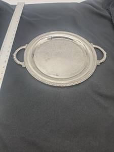 lot 55543 image: Ornate Silver Serving Tray with Handles