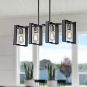 lot 66712 image: 3249-9MMML 4 Lights Wood Chandelier,Industrial Rectangle Linear Dining Room Pendant L