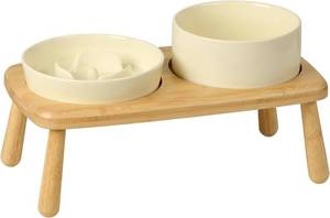 lot 66718 image: Ceramic Slow Dog Feeder Bowls for Small Dog, Set Beige - 15799