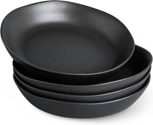lot 66724 image: Set of 4 9.75 Ceramic Large Pasta Bowls, 38oz Stoneware Flat Serving Bowls  -42  - Retail $50