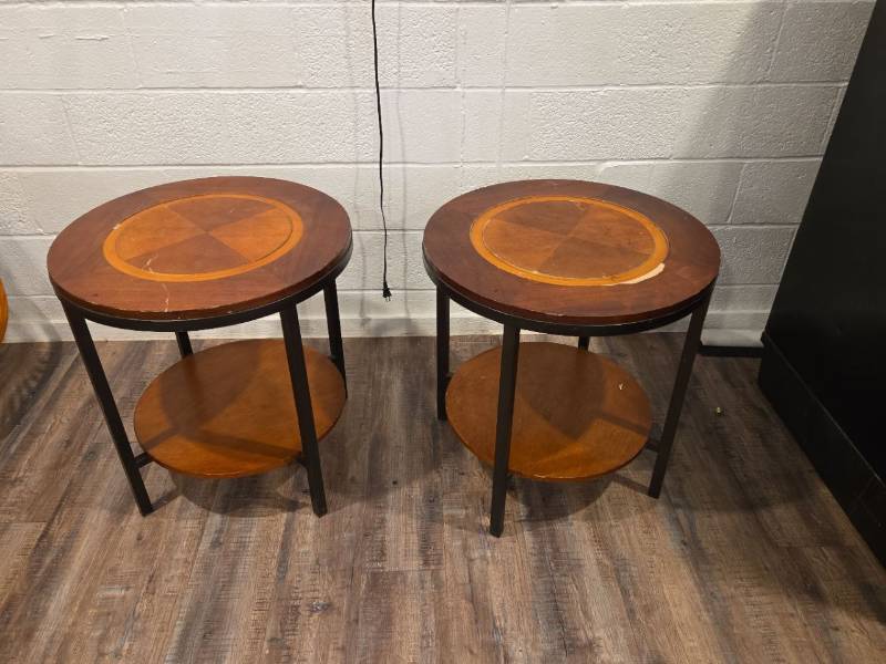 lot 27 image: Round Two-Tier Side Tables with Inlay Design