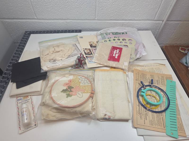 lot 163 image: Needlework Supply Bundle with Embroidery Hoops