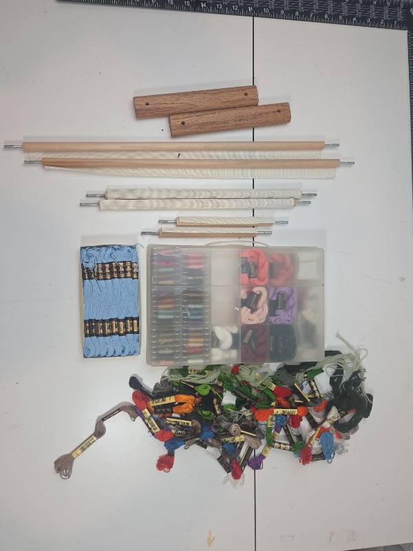 lot 164 image: Embroidery Thread Collection with Wooden Scroll Frames