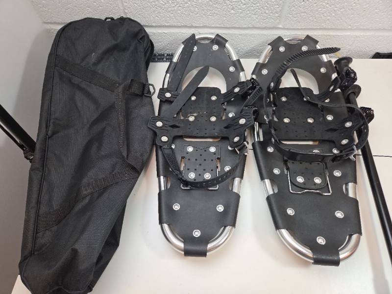 lot 166 image: All-Terrain Snow Shoes with Poles and Carry Bag
