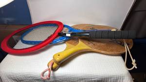 lot 0148 image: Racket Set - Wooden and Modern Paddles