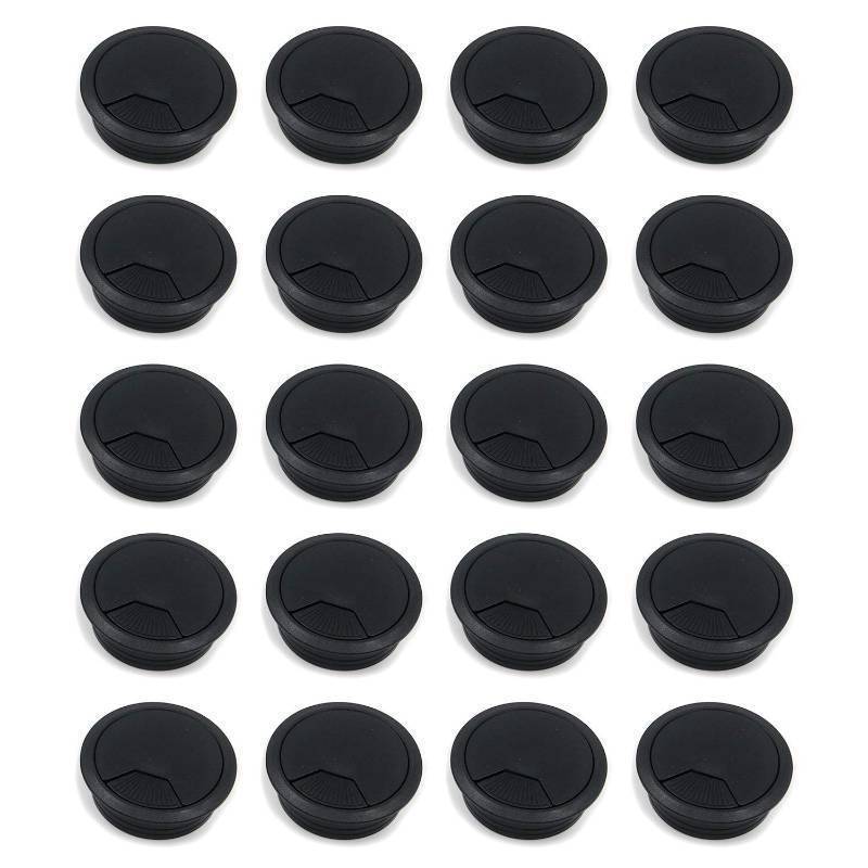 lot 14335 image: Desk Grommet, 2-34 Inch Plastic Desk Cord Cable Hole Cover Grommet -Black (Pack of 20) - Retail $19