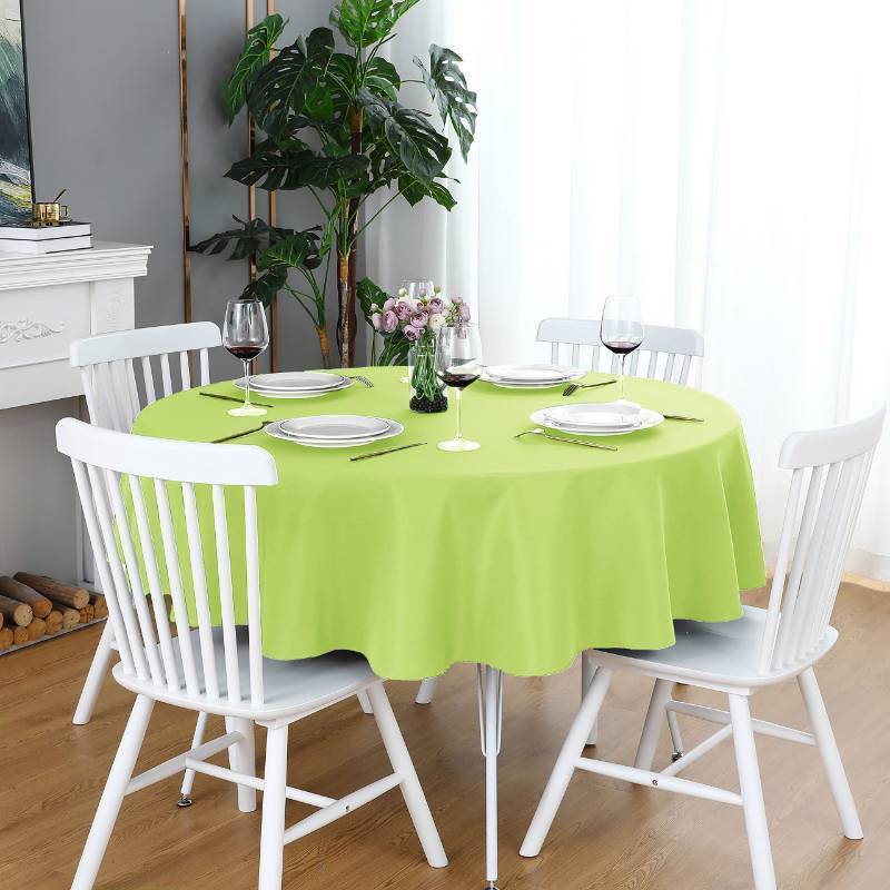 lot 53739 image: Apple Green Round Tablecloth 48 Inch Waterproof Heavy Duty Wrinkle Free Polyester Fabric Circle Table Cloth Spill Proof Washable Wipeable Circular Table Cover for Party, Banquet, Wedding - Retail $10