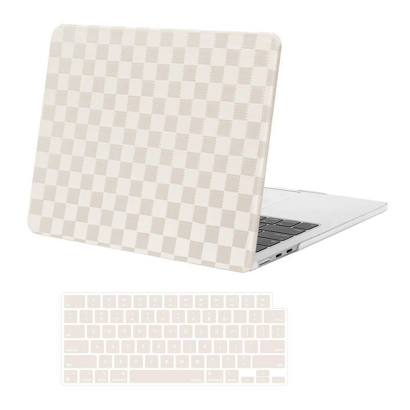 lot 53896 image: Compatible with MacBook Air 13 inch Case 2025 2024 2023 2022 M4 A3240 M3 A3113 M2 A2681, Anti-Fingerprint Checker Texture Grid PU Leather Coated Plastic Hard Shell&Keyboard Cover, Beige - Retail $19