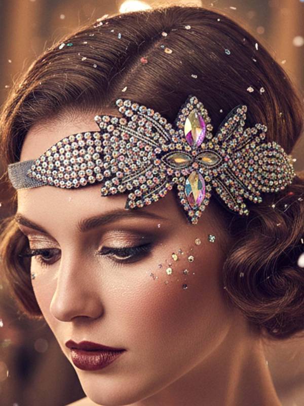lot 53913 image: 1920s Flapper Headband Leaf Rhinestones Headpiece Crystal Gatsby Hair Accessories for Women - Retail $12