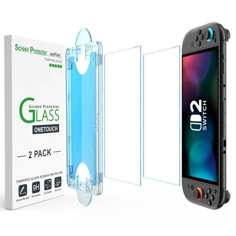 lot 53917 image: Auto-Alignment OneTouch for Nintendo Switch 2 Screen Protector 7.9 2025 Tempered Glass, Accessories, 30 seconds Installation, Bubble Free, Anti-Scratch, Touch Sensitive, Ultra-Clear 2Pack - Retail $6