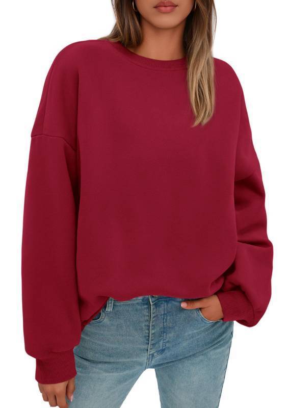lot 53921 image: Sweatshirt for Women Oversized Crewneck Long Sleeve Pullover Fleece Fashion Outfits Clothes (Red Small) - Retail $35