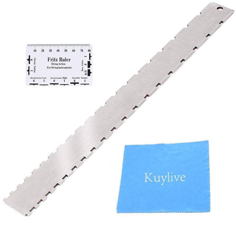 lot 53963 image: Guitar Neck Notched Straight Edge Luthiers Tool with String Action Ruler Gauge for Gibson 24.75 and Fender 25.5 Electric Guitars - Retail $9