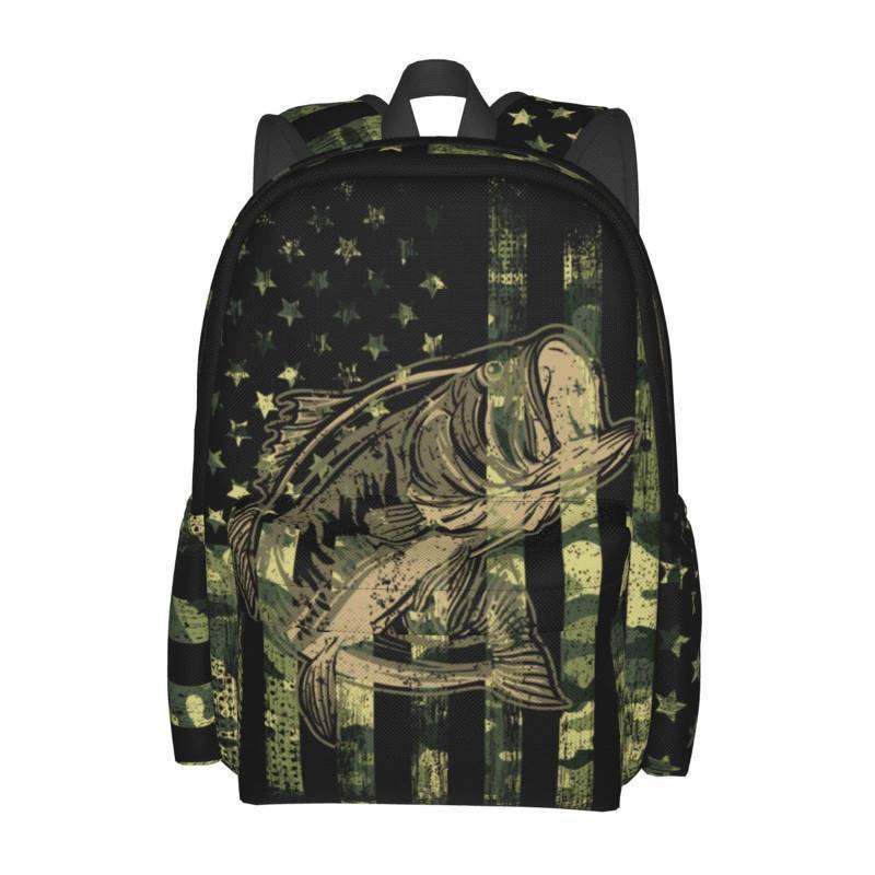 lot 53968 image: Camo Fish Backpack Bookbag Laptop Backpacks Multipurpose Daypack for Boys Girls School Men Women Travel Hiking