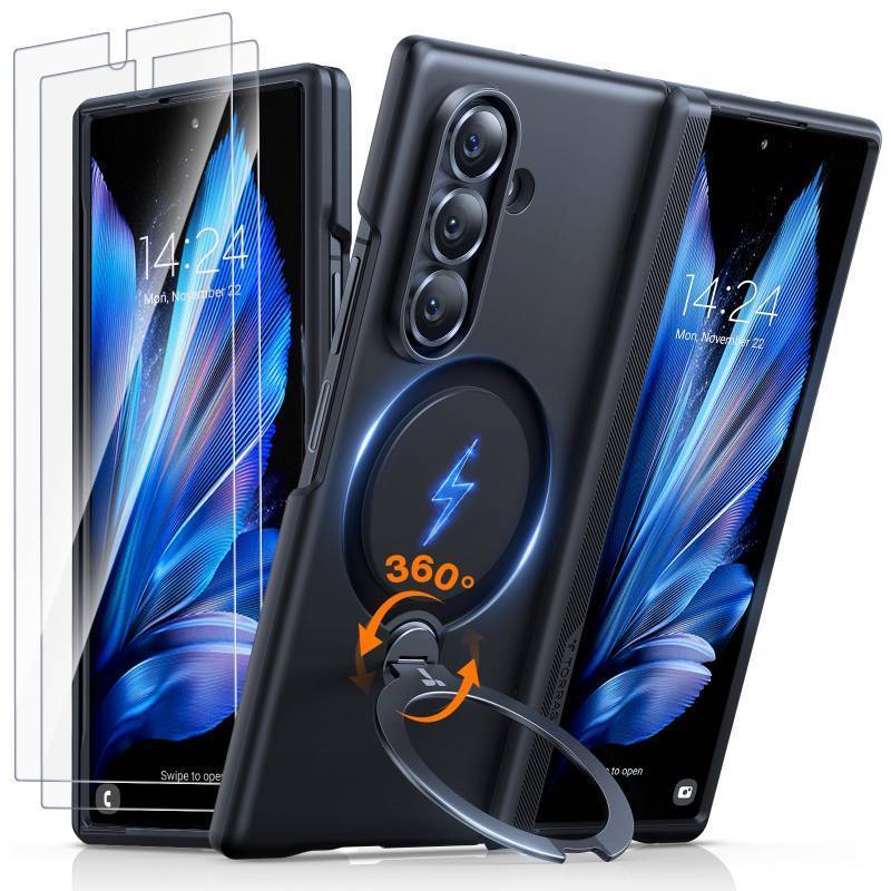 lot 53980 image: TORRAS 360 Spin Magnetic Stand for Galaxy Z Fold 7 Case, MIL-Grade Hinge Protection, Fit for Magsafe, 360 Kickstand & Ring Holder, Armor Hard Slim Case for Samsung Galaxy Z Fold 7, Black - Retail $60