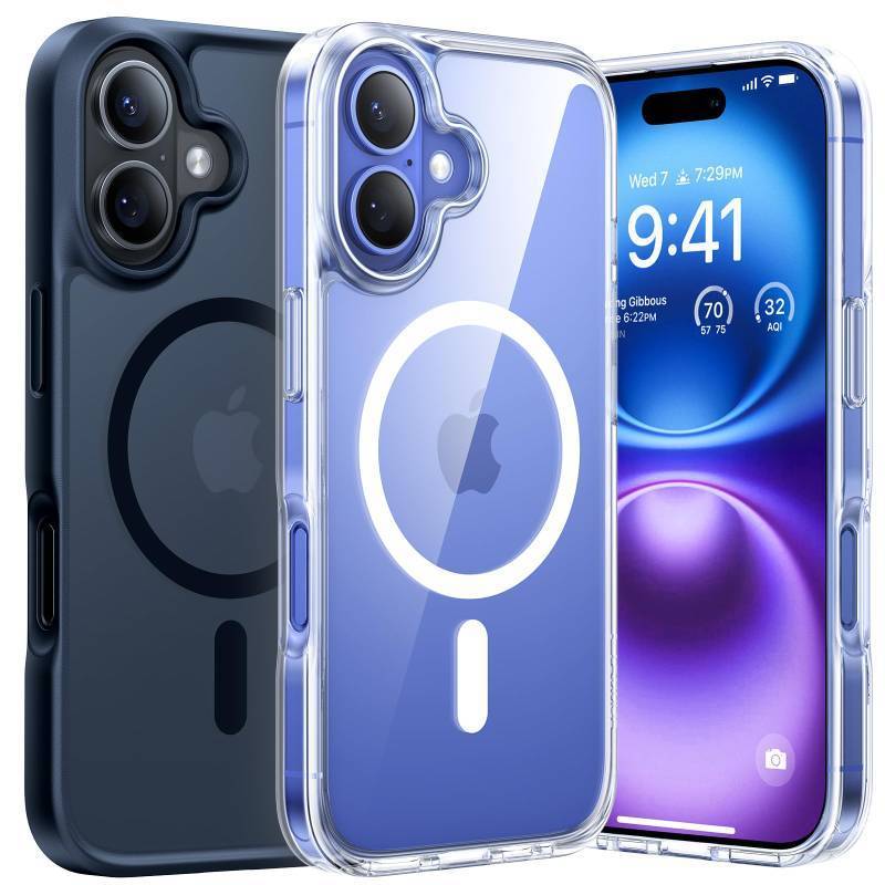 lot 53981 image: TORRAS Stronger Magnetic Shockproof for iPhone 16 Case, Fit for MagSafe, Never Yellow, 4X Military Grade Drop Protection, Protective Hard Back Plastic Slim Phone Case for iPhone 16 6.1 inch, Clear - Retail $27