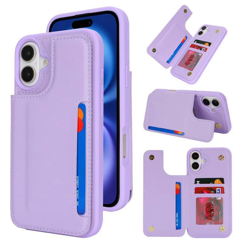 lot 53982 image: iPhone 16 Wallet Phone Case with Card Holder for Women Men, RFID Blocking Card Slots PU Leather Protective Wallet Case 6.1 Inch (Light Purple) - Retail $16