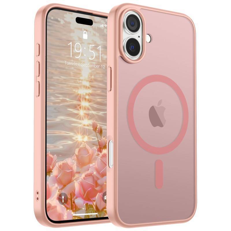 lot 53983 image: Magnetic for iPhone 16 Case (Compatible with MagSafe) (Military Grade Drop Protection) Slim Translucent Matte Shockproof with Anti-Fingerprint Phone Case, Pink