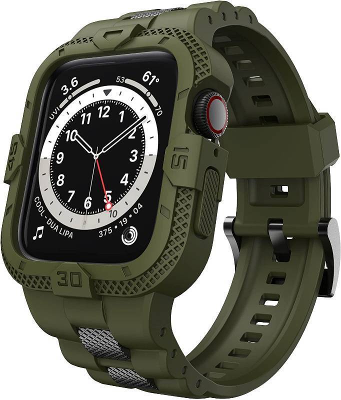 lot 54006 image: Bands Compatible for Apple Watch Band 41mm 40mm 38mm, Men Sport Rugged Band with Protective Case for Watch Series 9 8 7Series 6 SE 5 4 3, Army Green - Retail $17