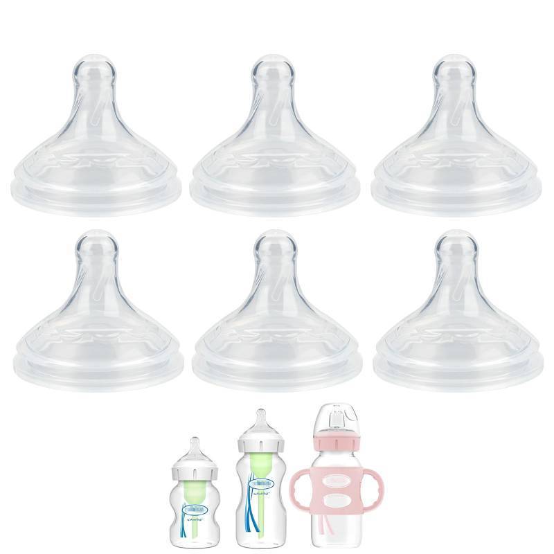 lot 54022 image: Silicone Nipple for Dr. Browns Natural Flow Level 2 Wide-Neck Baby Bottle, 3m, Medium Flow, 6 Count - Retail $9
