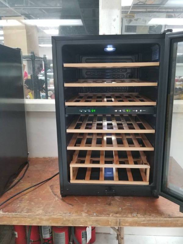 lot 4334 image: Frigidaire - 38-Bottle Wine Cooler - Stainless steel - Wood Shelves - Fully Functioning Model ffwc38l2qs