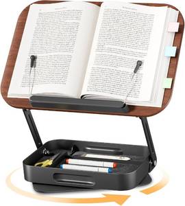lot 7067 image: 360 Rotating Adjustable Book Stand with Drawer, WoodAluminum