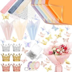 lot 7135 image: Qilery 334 Pcs Flower Wrapping Paper Set (Laser Color)