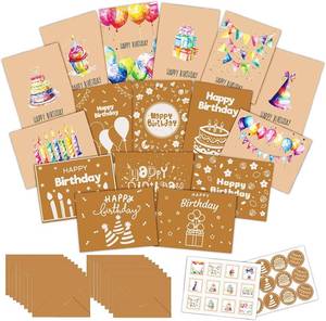 lot 7187 image: 16 Happy Birthday Cards with Envelopes & Stickers, Blank 4x6