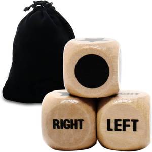 lot 7190 image: Left Right Center Game 16mm Wooden Dice with Bag, 3 Pcs.