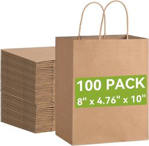 lot 11 image: Brothersbox Brown Gift Bags with Handles 100PCS 8x4.76x10in Kraft