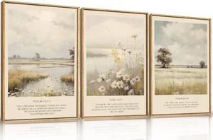 lot 18 image: $95 HPINUB Christian Bible Verse Framed Canvas Wall Art Set 16x24x3