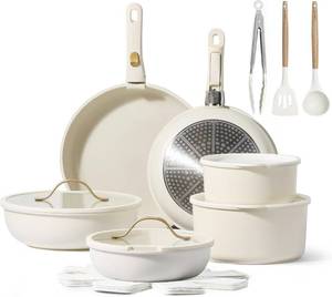 lot 20 image: $100 CAROTE 20pc Pots & Pans, Nonstick, Removable Handle, RV Oven Safe
