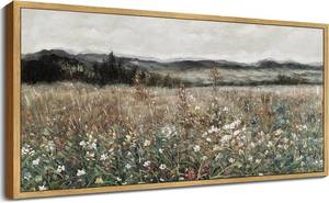 lot 24 image: $86 KUVIOKE Vintage Landscape Framed Wall Art 20x40in Meadow