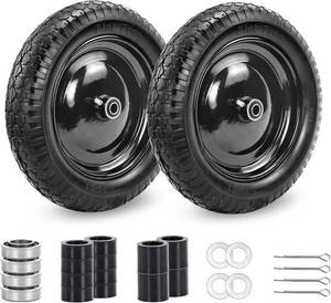 lot 25 image: $55 2PC 4.804.00-8 Flat Free Tire & Wheel, 14.5in Wheelbarrow Tire
