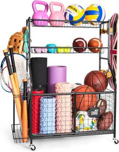 lot 40 image: $90 Mythinglogic Sports Equipment Garage Organizer & Ball Storage Cart